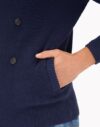 Closeup blue button sweater