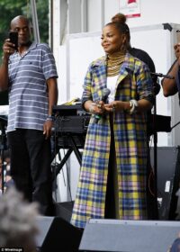 Janet Jackson yellow blue plaid jacket