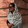 white and gray stripe cashmere and silk blend scarf