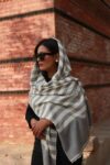 white and gray stripe cashmere and silk blend scarf