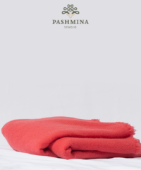 Coral Red Herringbone Cashmere Throw Blanket