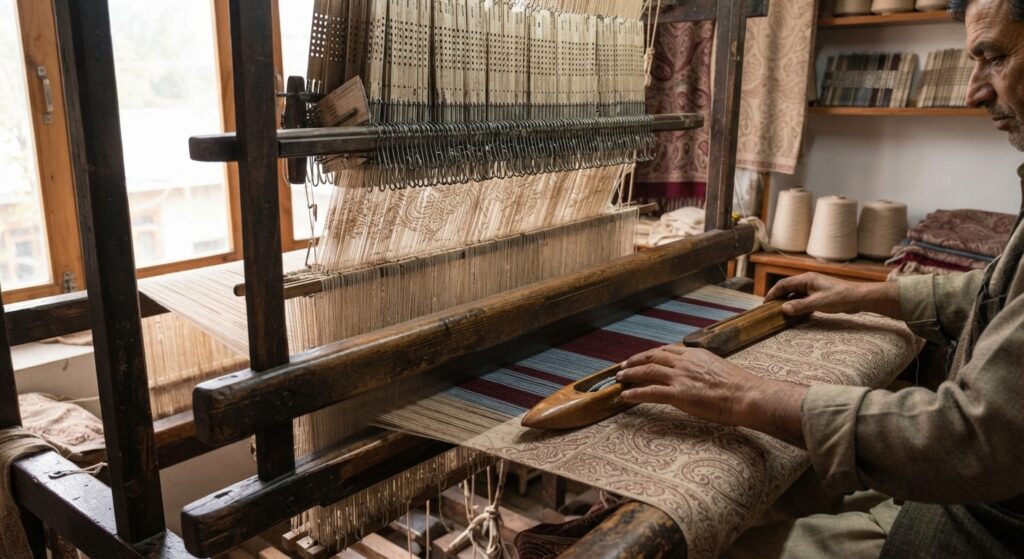 Weaving cashmere on a handloom jacquard