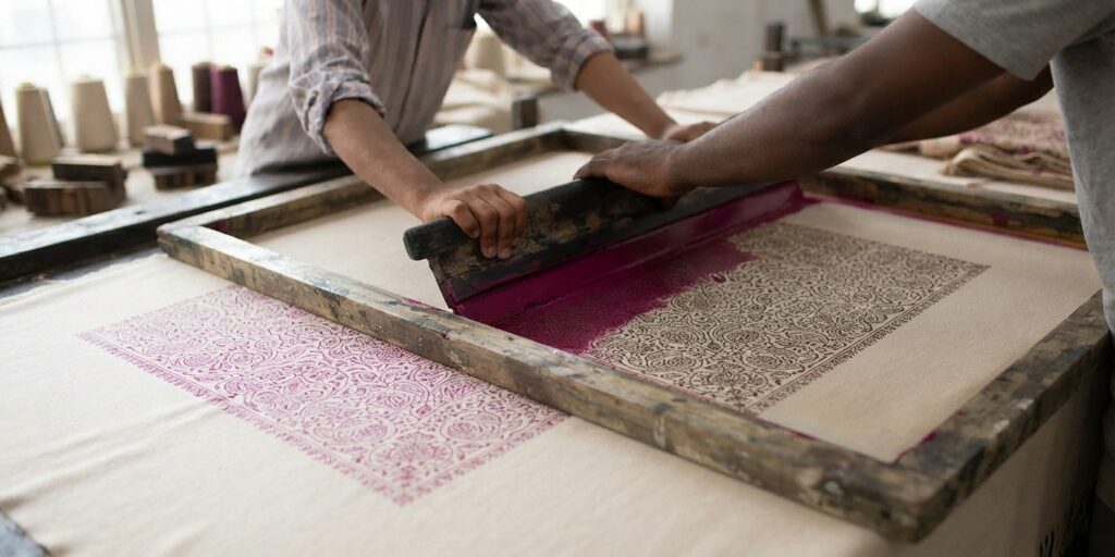 Screen print on cashmere scarf